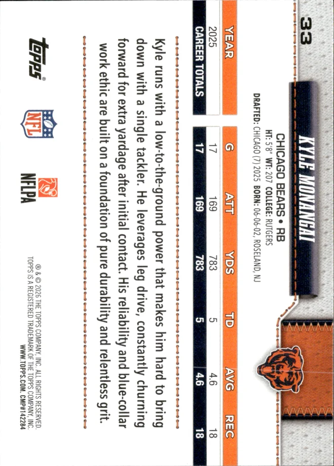Kyle Monangai card back