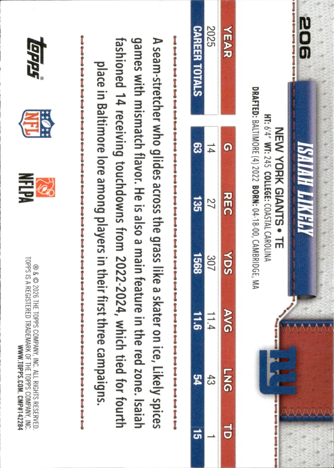 Isaiah Likely card back