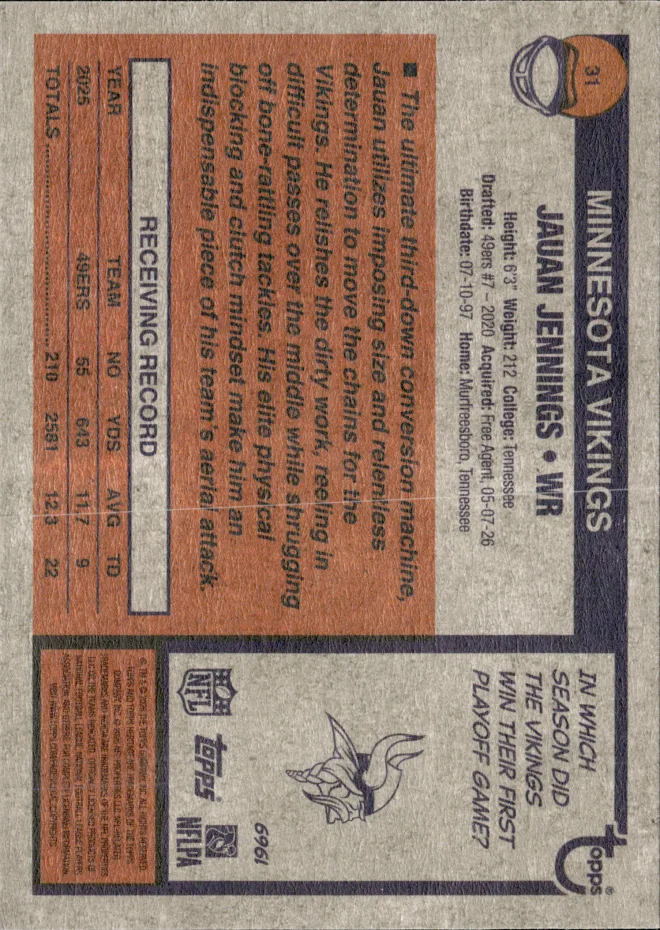 Jauan Jennings card back