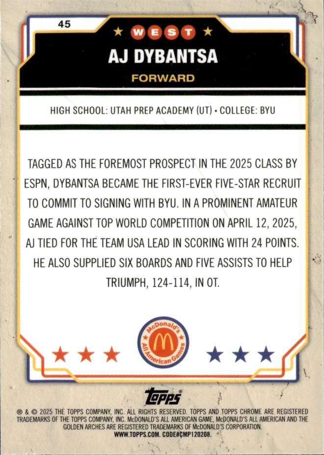 AJ Dybantsa card back