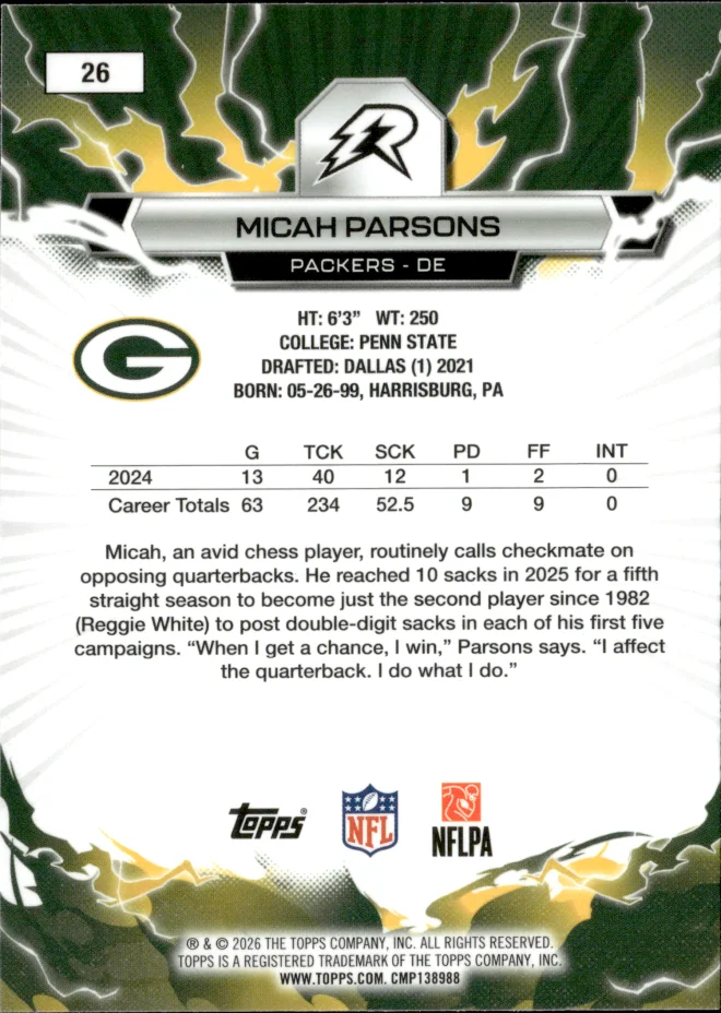 Micah Parsons card back