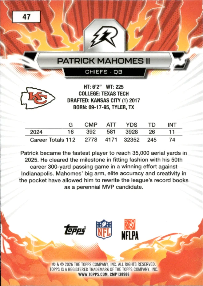 Patrick Mahomes II card back