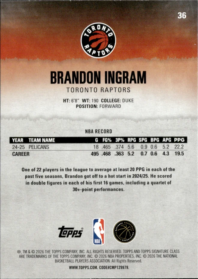 Brandon Ingram card back