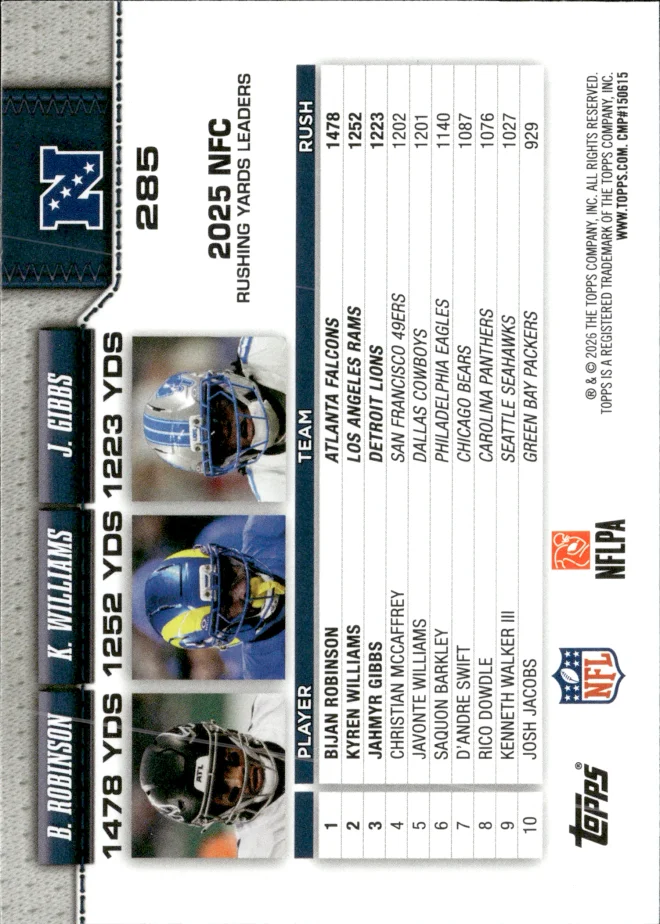 Bijan Robinson / Kyren Williams / Jahmyr Gibbs card back
