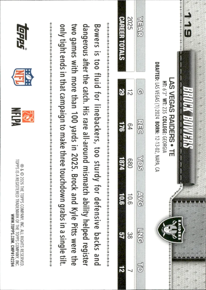 Brock Bowers card back