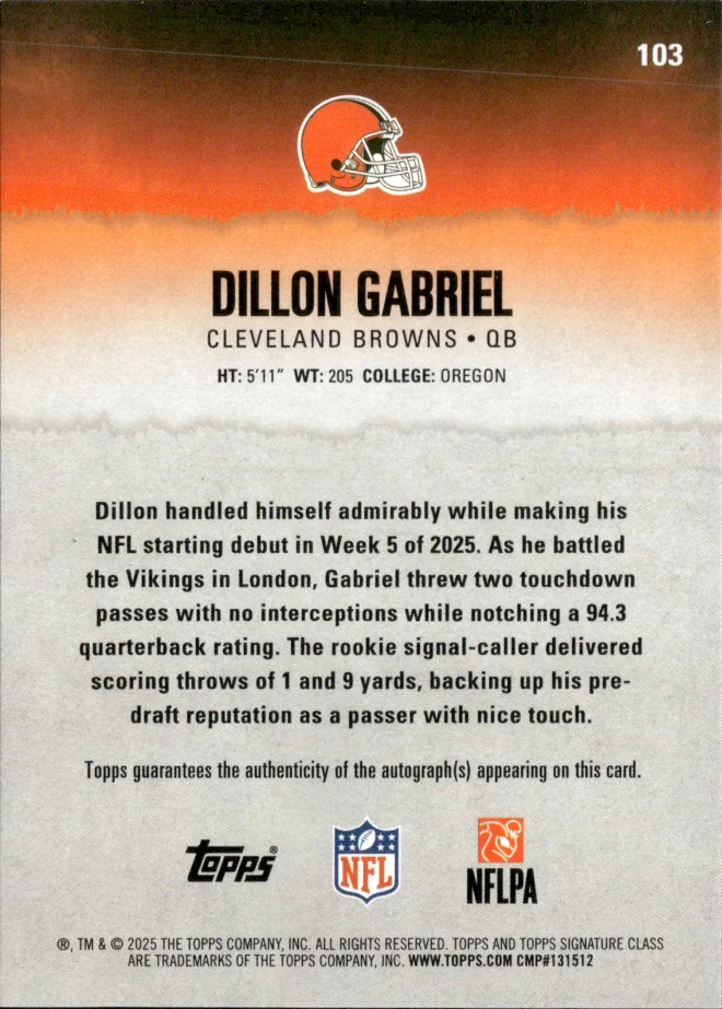 Dillon Gabriel card back