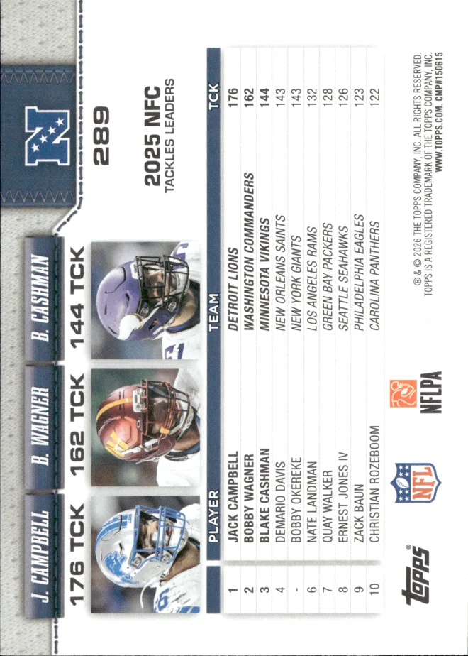 Jack Campbell / Bobby Wagner / Blake Cashman card back