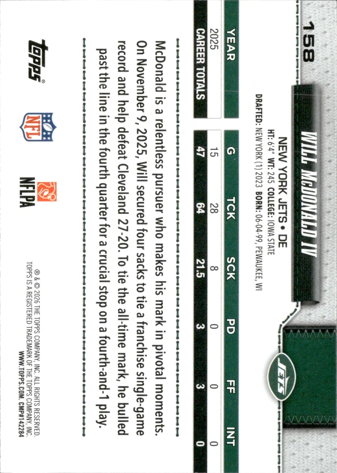 Will McDonald IV card back