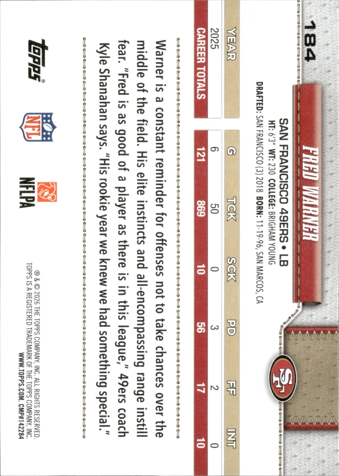 Fred Warner card back