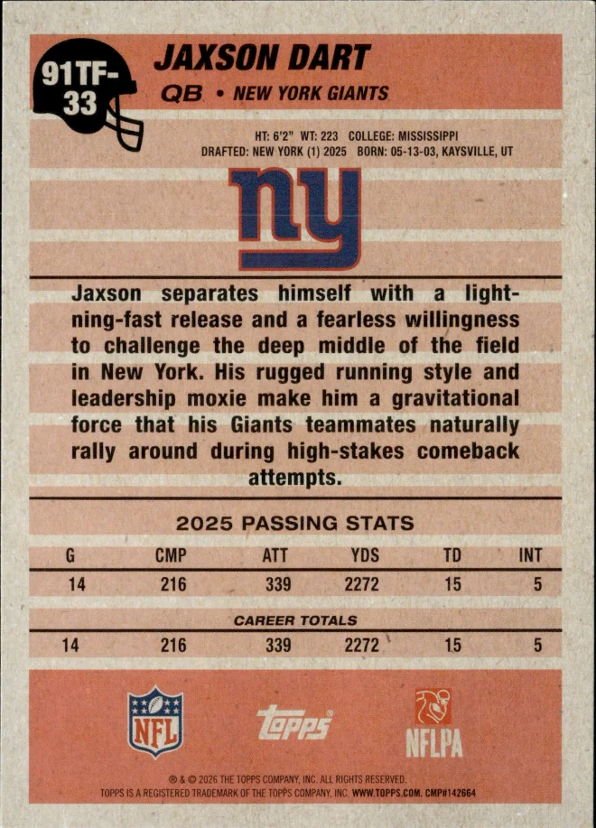 Jaxson Dart card back