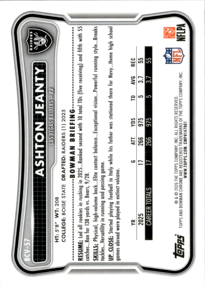 Ashton Jeanty card back