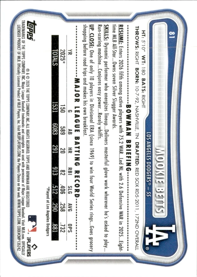 Mookie Betts card back