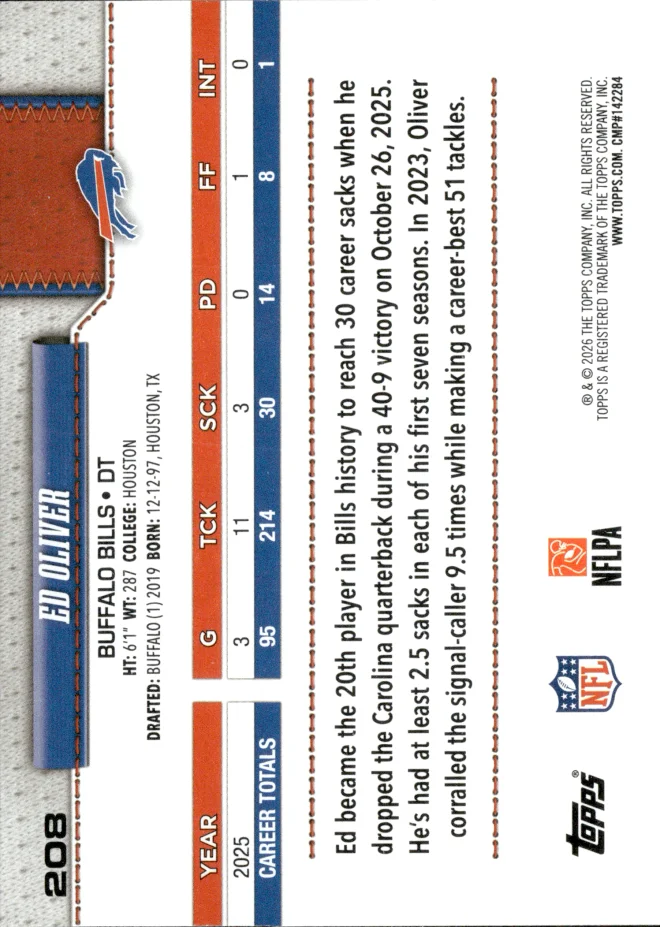 Ed Oliver card back