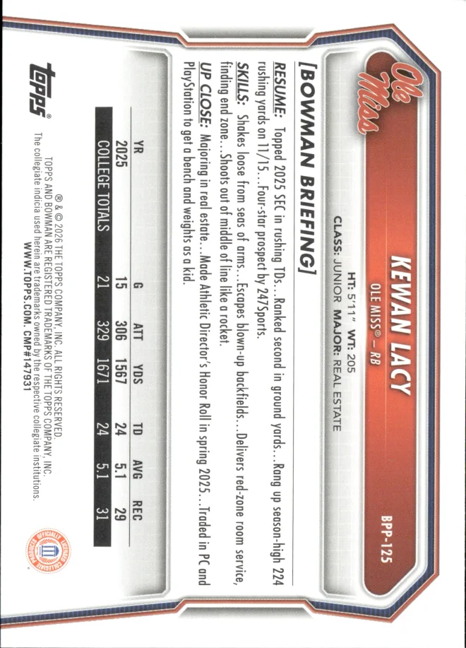 Kewan Lacy card back