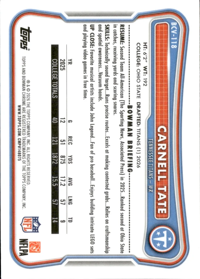 Carnell Tate card back