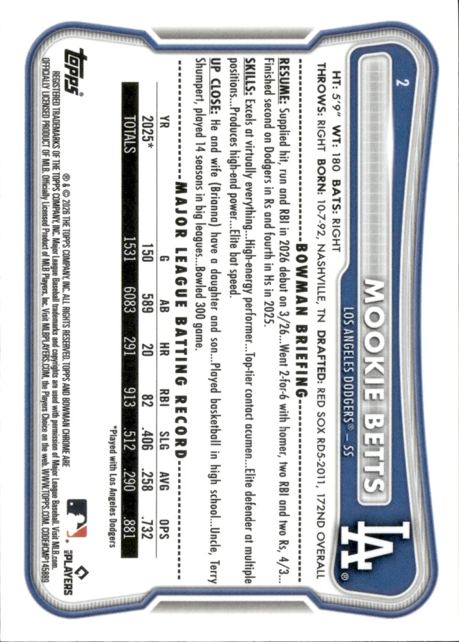 Mookie Betts card back