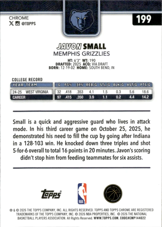 Javon Small card back