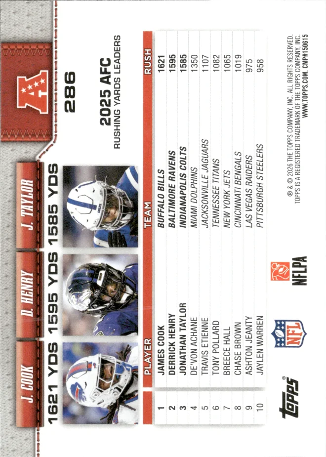 James Cook / Derrick Henry / Jonathan Taylor card back