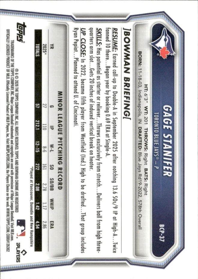 Gage Stanifer card back