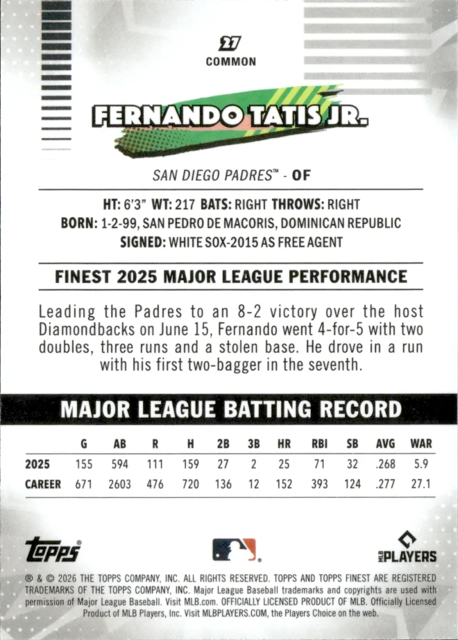 Fernando Tatis Jr. card back
