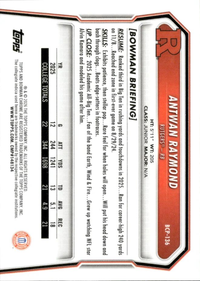 Antwan Raymond card back