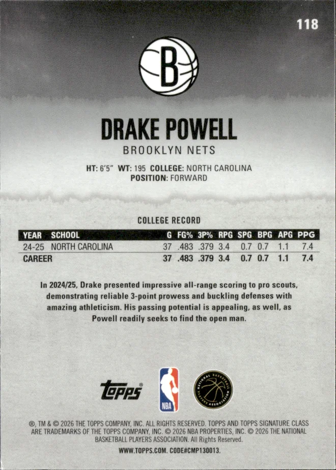 Drake Powell card back