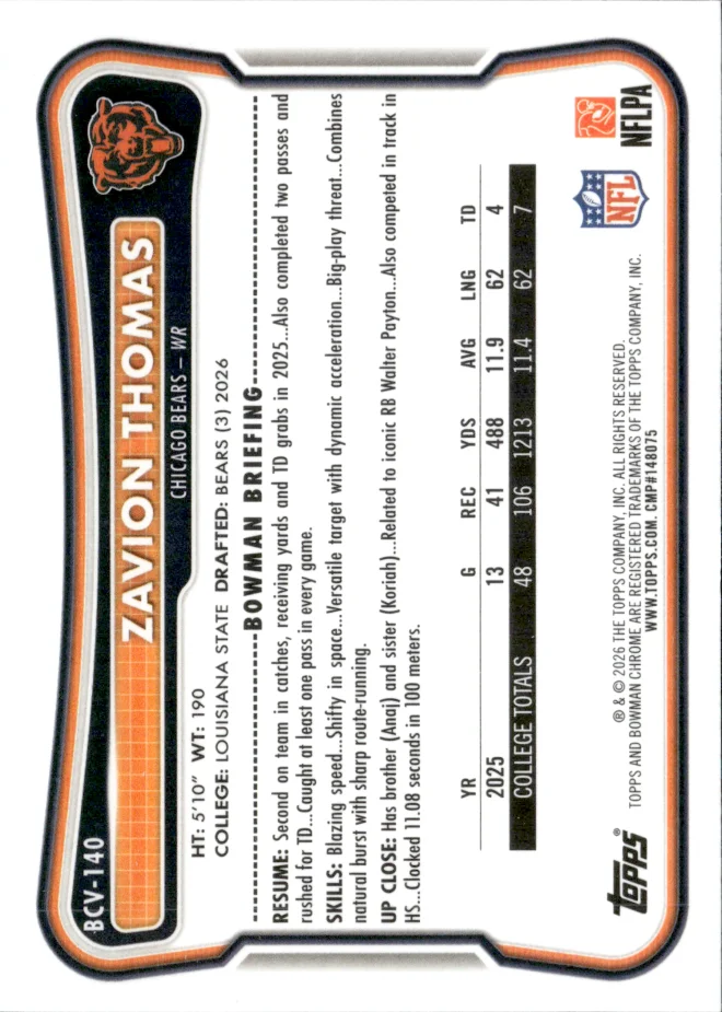 Zavion Thomas card back