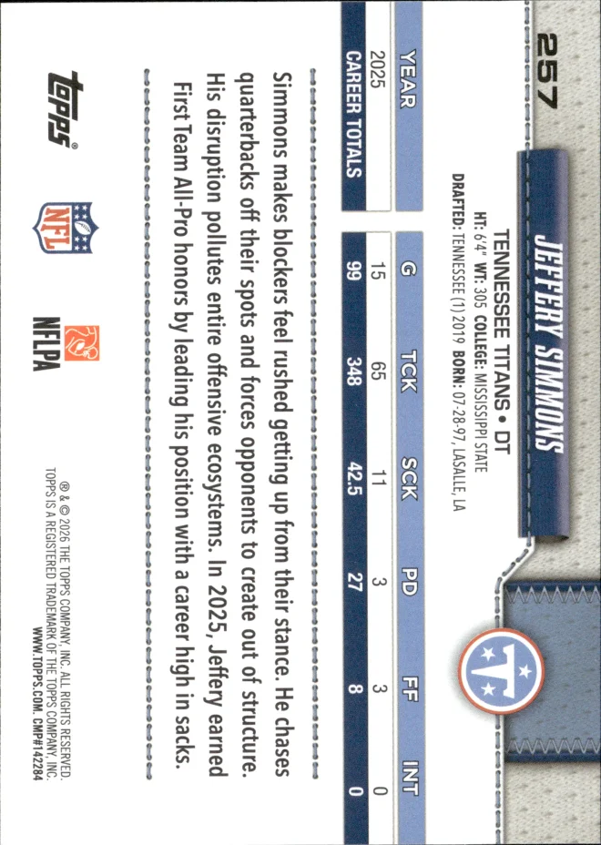 Jeffery Simmons card back