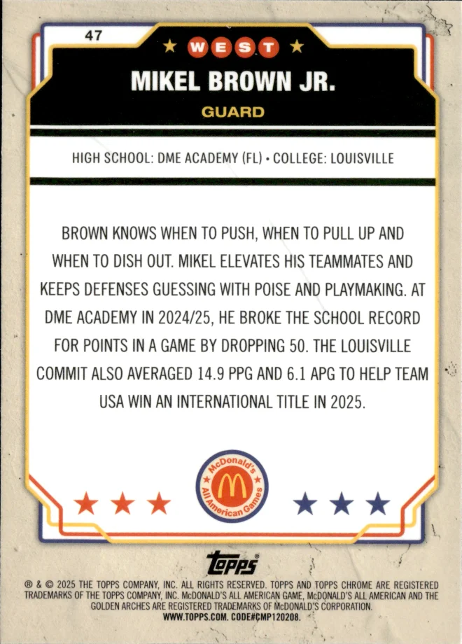 Mikel Brown Jr. card back