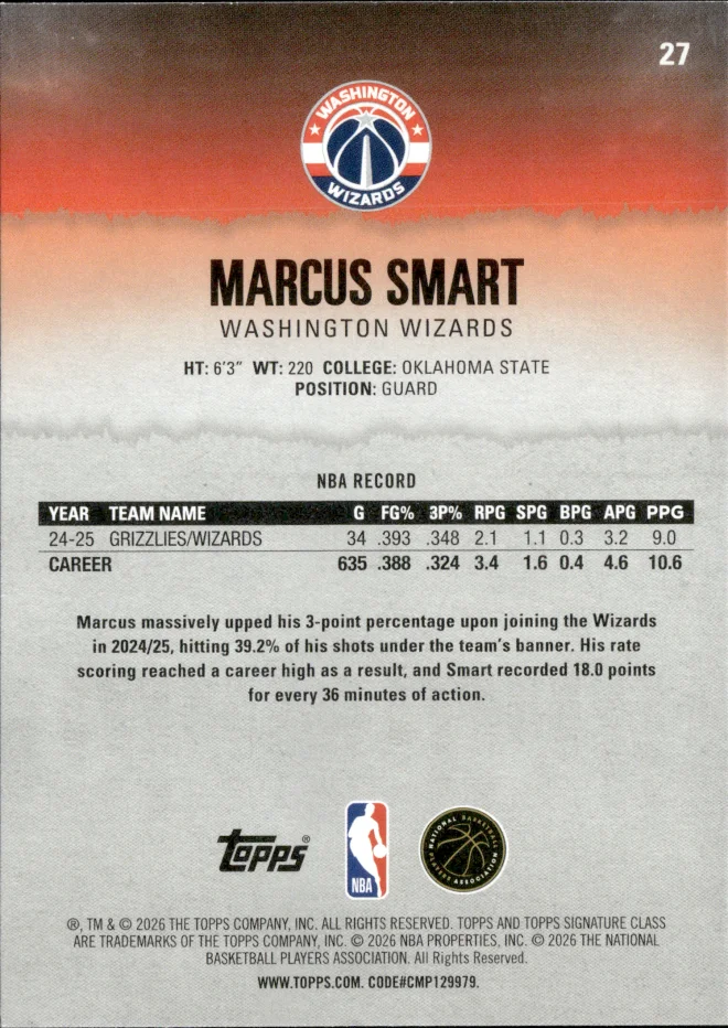 Marcus Smart card back