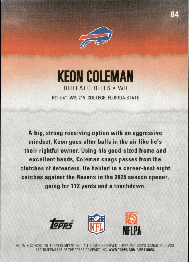 Keon Coleman card back