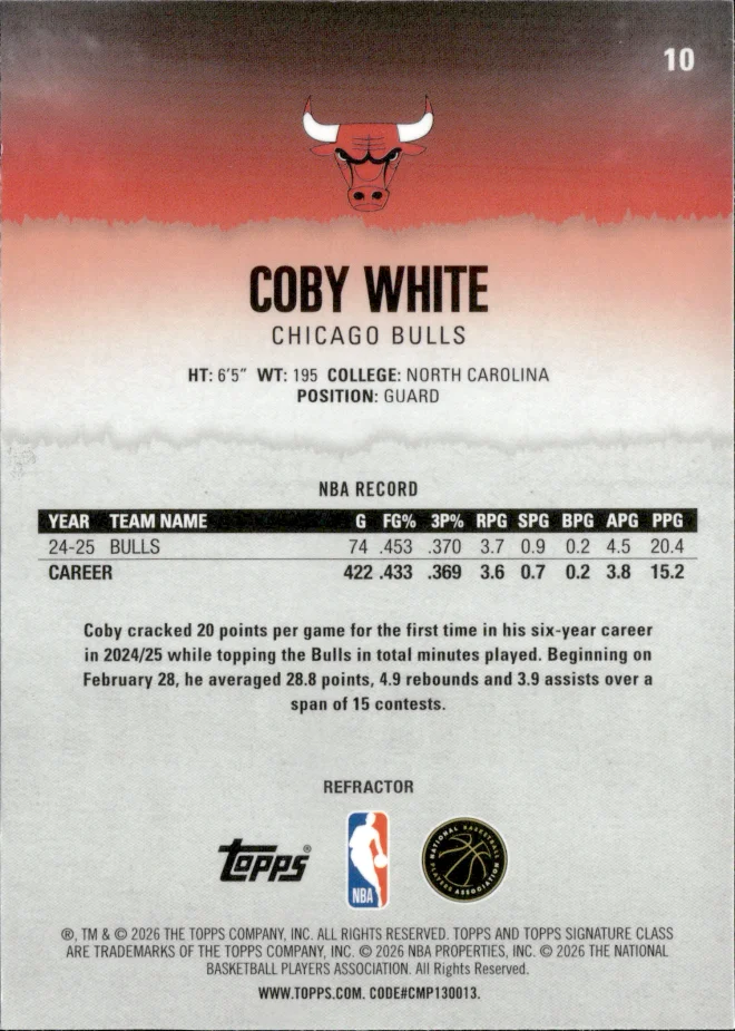 Coby White card back