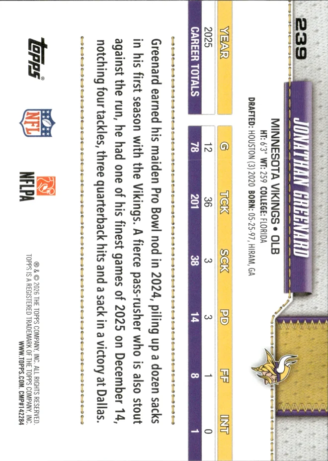 Jonathan Greenard card back