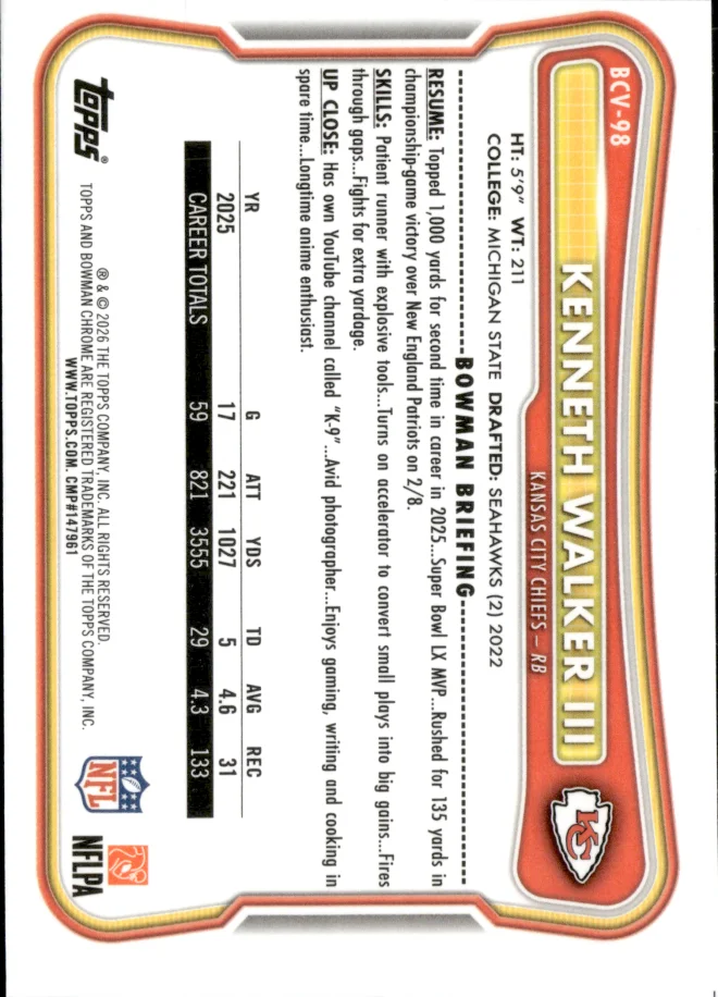 Kenneth Walker III card back