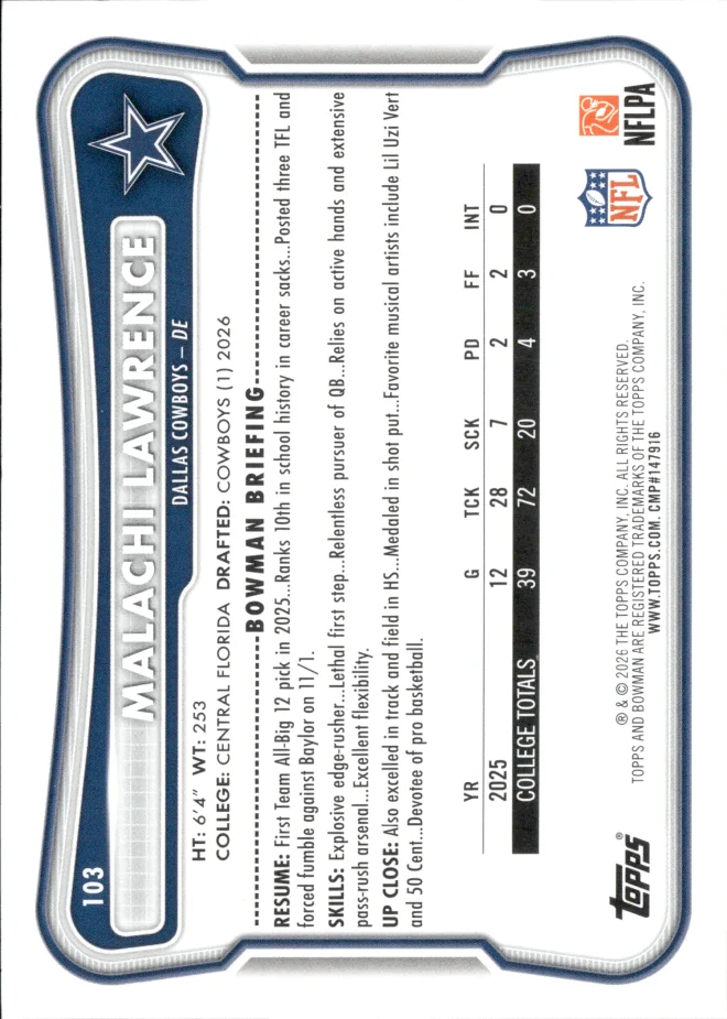 Malachi Lawrence card back