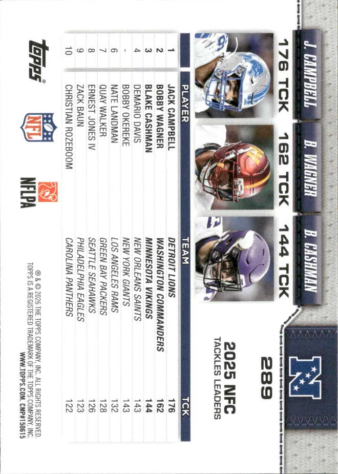 Jack Campbell / Bobby Wagner / Blake Cashman card back