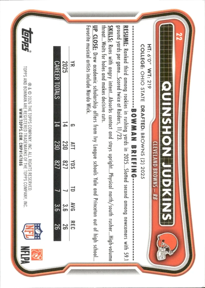Quinshon Judkins card back