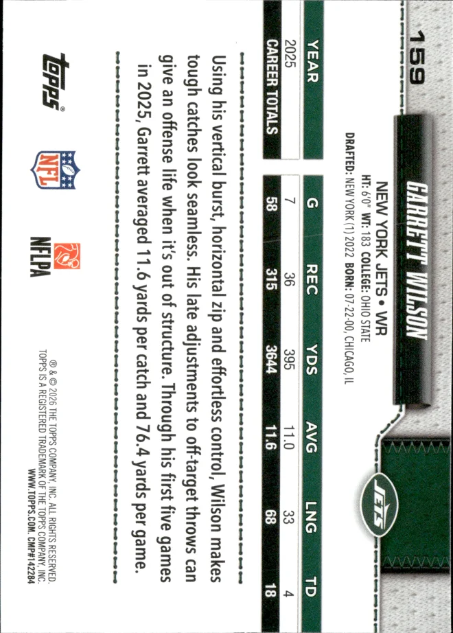 Garrett Wilson card back