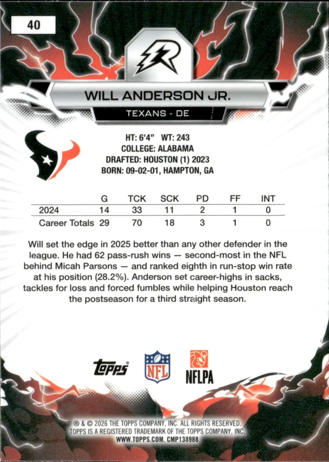 Will Anderson Jr. card back