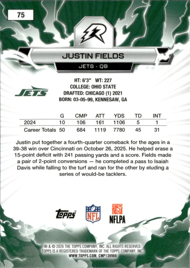 Justin Fields card back