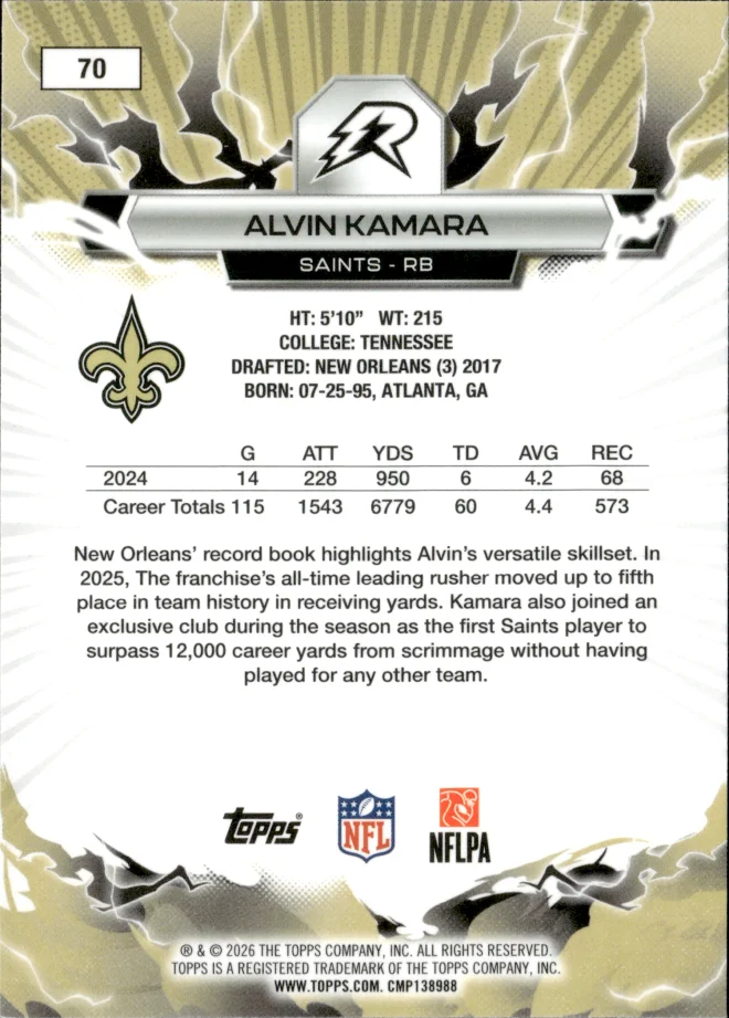 Alvin Kamara card back