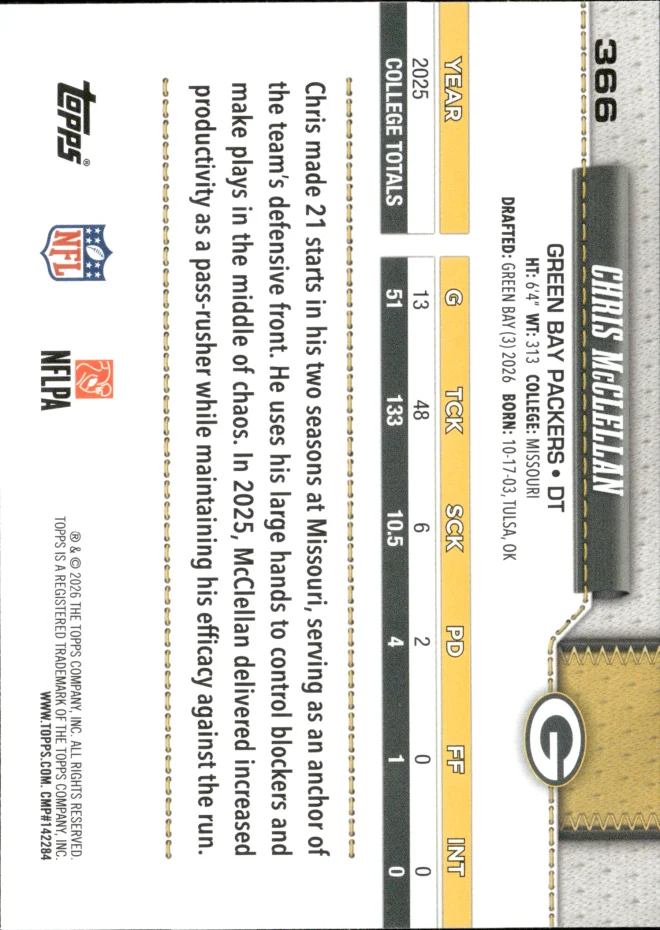 Chris McClellan card back