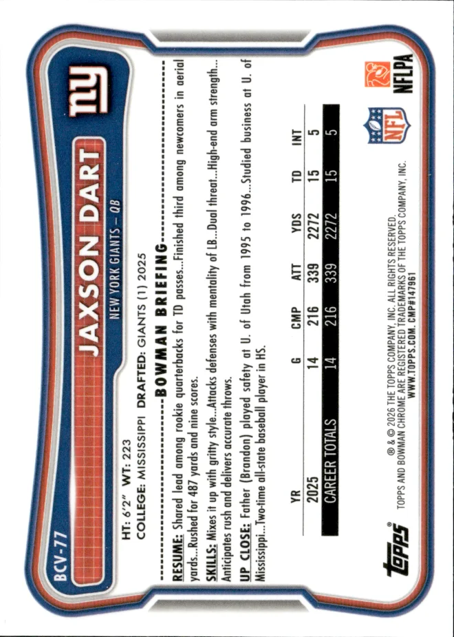 Jaxson Dart card back