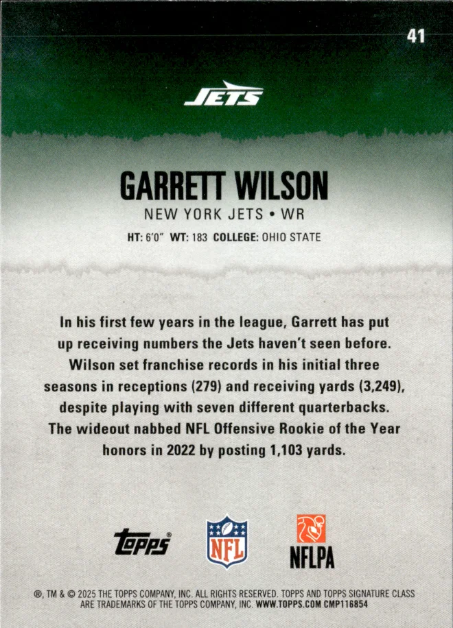 Garrett Wilson card back