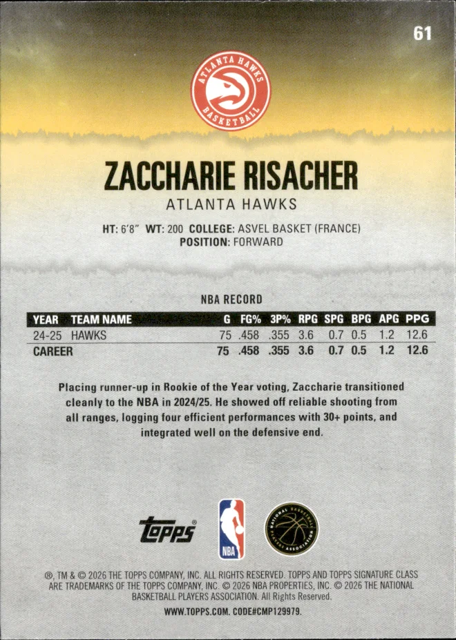 Zaccharie Risacher card back