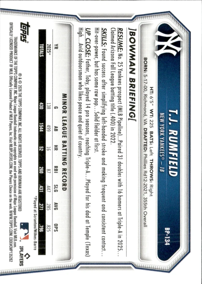 T.J. Rumfield card back