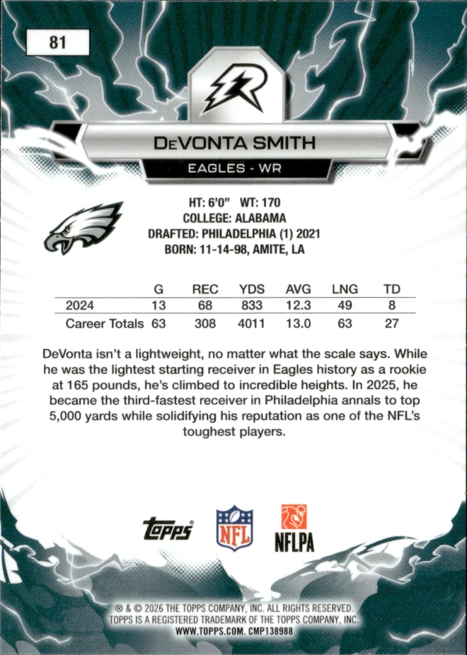 DeVonta Smith card back