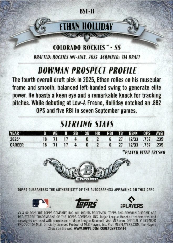 Ethan Holliday card back