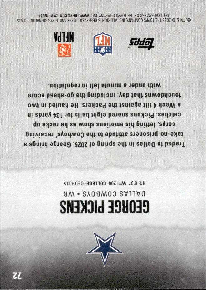 George Pickens card back