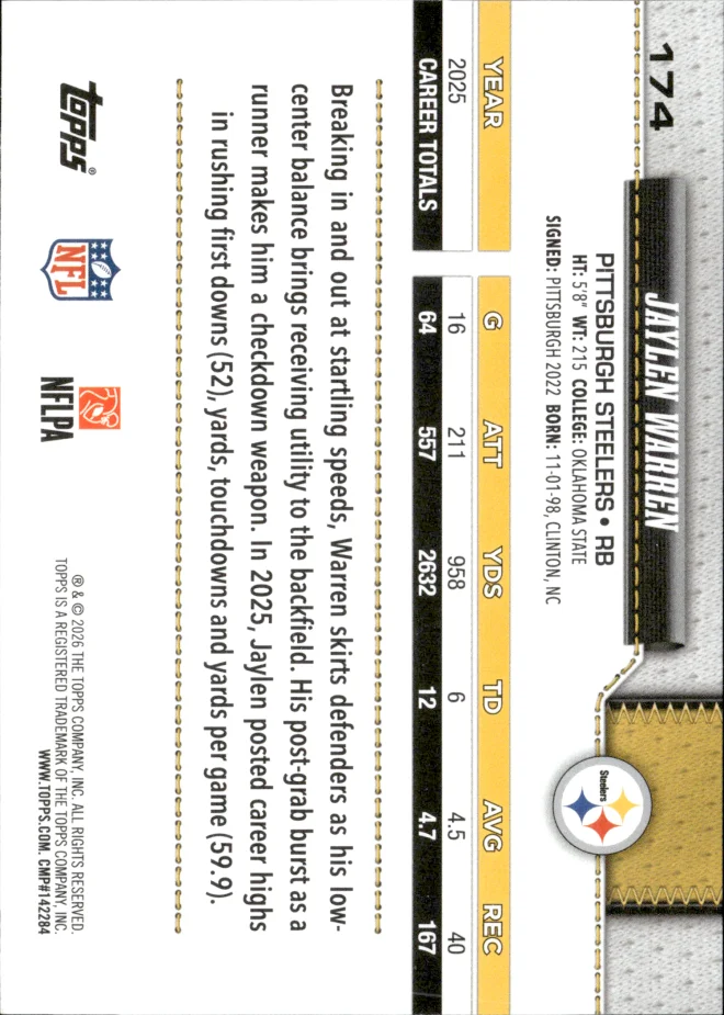 Jaylen Warren card back